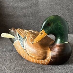 Ducks Unlimited Mallard Duck Decoy Solid Wood VTG 13.5 x 6” greenhead glass eyes
